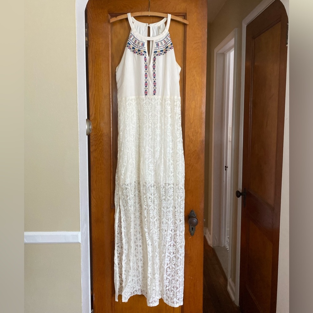 Gentle Fawn white maxi dress sheer skirt